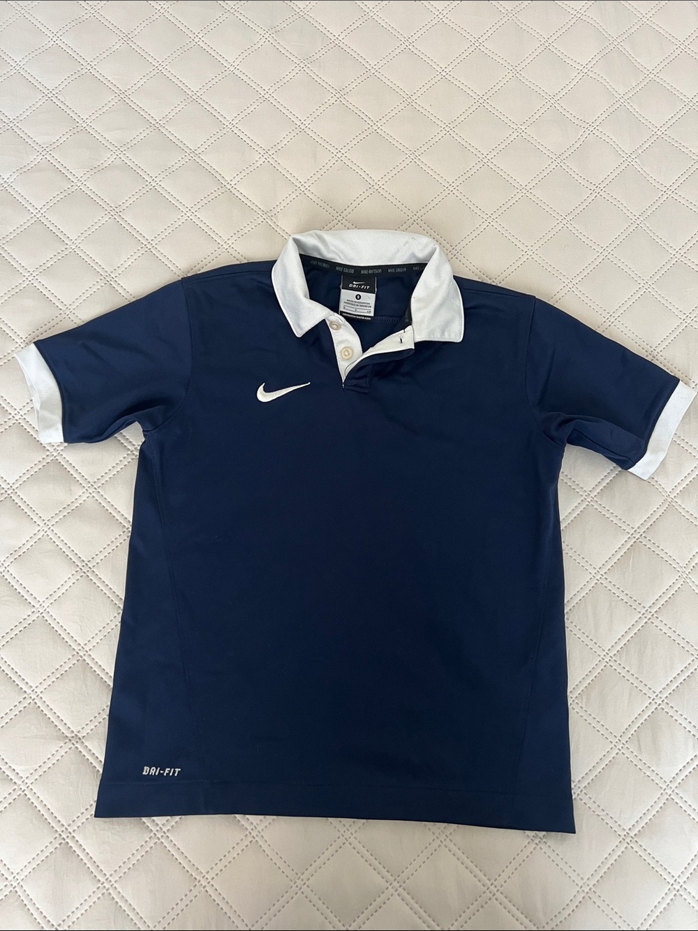 Kids Nike Navy Polo with White Collar & Sleeve Trim